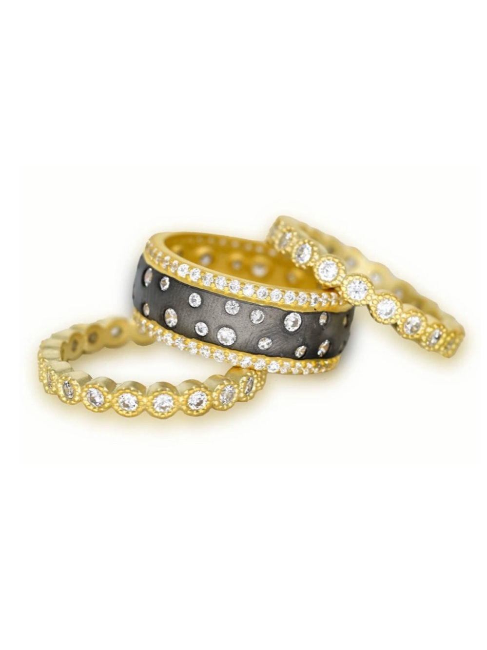 Freida Rothman (2) 925 Sterling Silver 14k Gold Bezel-Set CZ Stacking Rings - Picture 5 of 13